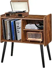 Possile Record Player Stand with Vinyl Record Storage, Mid-Century Turntable Stand for Living Room Bedroom Office, Record Player Table, Vinyl Holder Holds up to 100 Albums, Rustic Brown