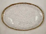 New CRATE & BARREL IVV Glacier Small 9” X 13” Glass Platter 10K Gold