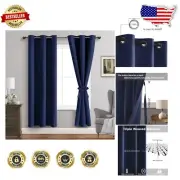 Elegant Navy Blue Blackout Curtains with Grommet Top - 42x72 Inch Light Blocking