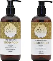 SILK ESSENCE Intense Repair Keratin Shampoo & Conditioner for Men & Women (250ml) / Pack of 2 / Enriched with Keratin Amino Complex/Hair Smoothening/Silicone & Paraben Free/Hair Care Kit