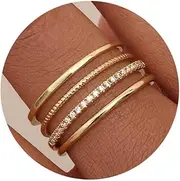 [Sanfenly] 14K Gold Filled 1.3mm Thin Stackable Rings for Women - Minimalist Non Tarnish Half Cubic Zirconia Band Rings - Dainty Trendy Statement Stacking Rings Set Size 5-10