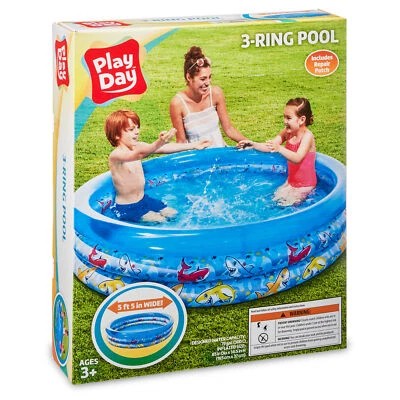 NEW Play Day 3 Ring Pool, Kids Summer Inflatable Swimming Pool, Blue