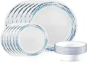 Elegant Ocean Blue 18-Piece Dinnerware Set—Chip-Resistant Glass Service for 6
