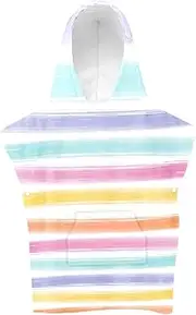 Strip Hooded Beach Towel with Pockets for Girls Lightweight Surf Poncho Changing Robe Wetsuit Changing Poncho Absorbent Hooded Bath Towel(Small, Pink Strip)