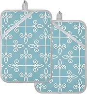 Pot Holder Sets for Kitchen Blue Lines Mandala Minimalist Potholders with Pockets Kitchen Hot Pads Sets Oven Mitts 2 Pack