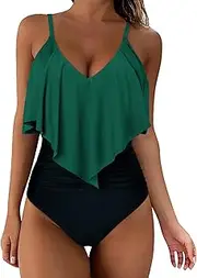 [SUUKSESS] Women Slimming Ruffle One Piece Swimsuits Ruched Tummy Control Bathing Suits