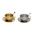 Stainless Steel Thermal Insulation Coffee Mug with Spoon and Saucer Teas Cups