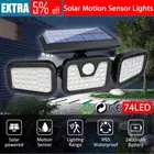 3 Head Solar Motion Sensor Light Outdoor Garden Wall Security Flood Lamp 74 LEDs