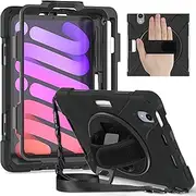 Herize iPad Mini 6/7th Generation Case 2021/2024 iPad Mini 7 (A17 Pro) 8.3 Inch with Pencil Holder Kickstand Hand Strap and Shoulder Strap Rugged Shockproof Case for iPad Mini 6/7 Cover