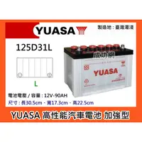 在飛比找蝦皮購物優惠-@成功網@ YUASA 125D31L 湯淺電池 加水型高性