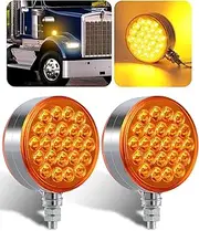 2PCS 4" Amber Round Double Face 48 LED Turn Signal Lights Waterproof Pedestal Fender Lights for Heavy Truck Trailer Freightliner Peterbilt Kenworth Mack Western Star