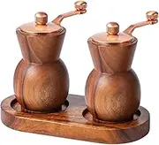 2 Pcs Wooden Salt and Pepper Grinder Set - Manual Spice Mill, Refillable Shakers for Seasoning