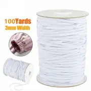 100Yards Long 1/8 Inch Wide White Flat Braided Elastic Band for DIY Sewing Craft