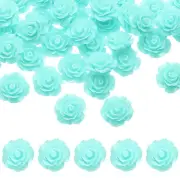 50 Pcs Lake Blue Resin Rose Flower Beads, 20mm Flatback Flower Charm