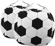 JEWEDECO Plush Toy Storage Bag Soccer Theme 2pcs Canvas Stuffed Animal Pouch Large Bean Bag Cover Comfortable Household Toy Organizer