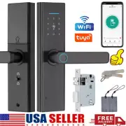Fingerprint Smart Front Door Lock w/ Handle Set WiFi APP Keyless Entry Deadbolt