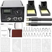 Professional Wood Burning Kit, Wandart 60W Wood Burning Tool Pyrography Kit with Dual Wood Burner 20 Woodburning Wire Nibs Tips including Ball Tips and 5PCS Stencils