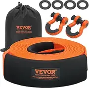 VEVOR Heavy Duty Tow Strap Recovery Kit 85.1 mm x 9.1 m (MBS-16329 kg) Tree Saver Winch Strap, Triple Reinforced Loop & Protective Sleeves & Storage Bag, 19 mm D-Ring Shackles, for Truck Jeep SUV ATV