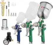 [INTERTOOL] HVLP Air Spray Gun Set, 3 Paint Sprayers with Cups, 0.8/1.3/1.7mm, Air Regulator, Disposable Cup Adapter, All Auto Paint, Touch-up and Topcoat, Primers PT08-1505