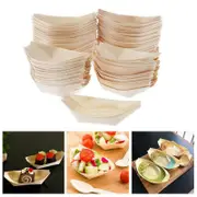 100x Disposable Serving Tray Boats Wooden Bamboo Sushi Catering Plates Bowl S