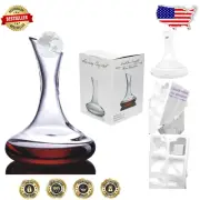 Stylish Aerating Wine Decanter with Flat Bottom Globe Stopper - Lead-Free