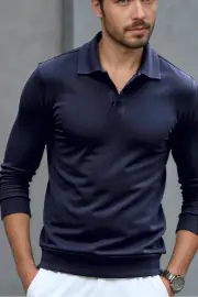 Merino Wool Shirts Australia – Open Collar Knit Polo, 100% Australian Merino, Lightweight & Breathable., Navy / XL