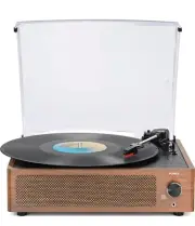Vinyl Record Player with Speakers - Vintage Style Belt-Driven Turntable Wireless