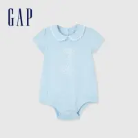 在飛比找momo購物網優惠-【GAP】嬰兒裝 Logo純棉小熊印花翻領短袖包屁衣-藍色(