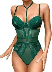 [Generic] Snap crotch choker Lingerie, Floral Lace One Piece Sleeveless Bodysuit