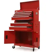 BULLET Pro 8 Drawer Tool Box Chest Cabinet Storage, with 2-Door Toolbox Garage Organiser Set, Red