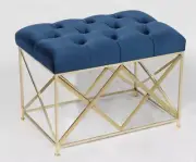 Button ottoman in navy blue colour with metal gold Base-tufted bench seating