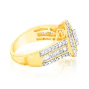 1 Carat Diamond Cluster Ring with Round Brilliant and Baguette Diamonds in 9ct Yellow Gold, Q