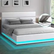 ALFORDSON Bed Frame Gas Lift RGB LED Double