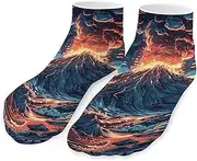 [QMNVBDS] Depicts A Volcano Socks Ankle Length Socks Casual Short Socks for Women Men Low Cut Sports Socks Running Socks No Show Socks Ankle Socks Athletic Socks Workout Socks, Style, One Size, Style