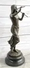 Art Deco Indian Girl W/ Flute Bronze Statue Figurine Semi Nude by J. Angles Stat