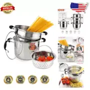 Elegant 4-Piece 7-Quart Stainless Steel Pasta Pot & Steamer Set with Glass Lid
