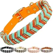 Albcorp Handmade PVC Coated Dog Collar | Luxury Braided Waterproof Collar for Small to Large Dogs | Adjustable, Durable & Easy to Clean | Stylish Design for Walks & Training. Orange/Teal, Large
