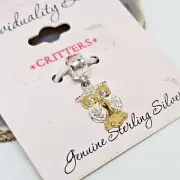 925 Sterling Silver - Add a Bead Crystal Encrusted Owl Charm Pendant
