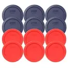 Pyrex 4" Plastic Lid Storage Cover 12PK Red and Blue For 1 Cup Bowl Dish 7202-PC