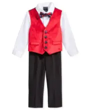 Nautica Boys Bowtie Set 4-Piece Cotton Velvet Vest Shirt Black Pants 12M 24M