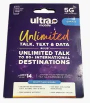 Ultra Mobile SIM Card Unlimited Talk Text & Data With International Calling 5G