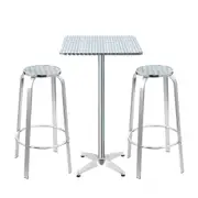 Outdoor Bar Square Table Stools Aluminium Cafe Bistro Set - Silver