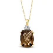 Elongated Cushion-Cut Smoky Quartz and 0.05 CT. T.W. Natural Diamond Pendant in 10K Yellow Gold