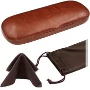 Men Small Glasses case - Eyeglasses Hard Shell Holder Pouch & Cloth Brown