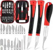 30Pcs Precision Craft Knife Hobby Knife Set with Art Knife Blades, Handles, Tweezers and Sharping Stone, Professional Art Exacto Knife for Plastic Wood Leather Art Carving Crafting