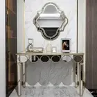 Gorgeous Mirrored Console Table Artist Beveled Wall Mirrors with Gold Rim Decor