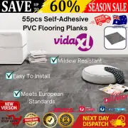 55 Pc Self Adhesive Floor Tiles Mildew-Resistant PVC Flooring Plank Easy Install