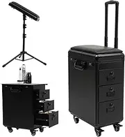Tattoo Travel Case, 2 in 1 Portable Tattoo Station with Armrest Stand, 3 Drawers Makeup Train Case with Combination Lock, Tattooist Trolley Box Work Station for Beautician Barber