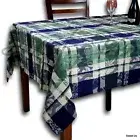 Cotton Plaid Jacquard Grapevine Floral Tablecloth Square 60x60 Blue Green Dining