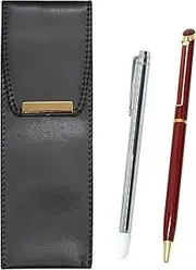Eco Leather Pen Case, Metal Point, Epoxy Rotating Ballpoint Pen Set, Red, BR-701S-WD002-R